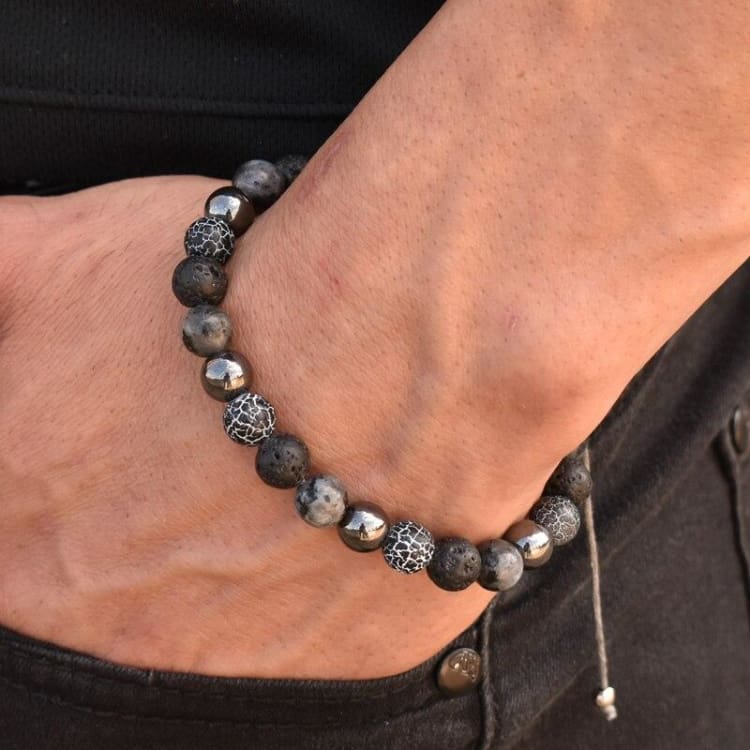 Bracelet pour homme en perle de lave howlite et métal
