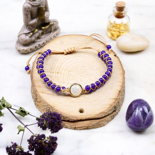 Bracelet tressé en Améthyste orné d’une fine opale - Bracelet