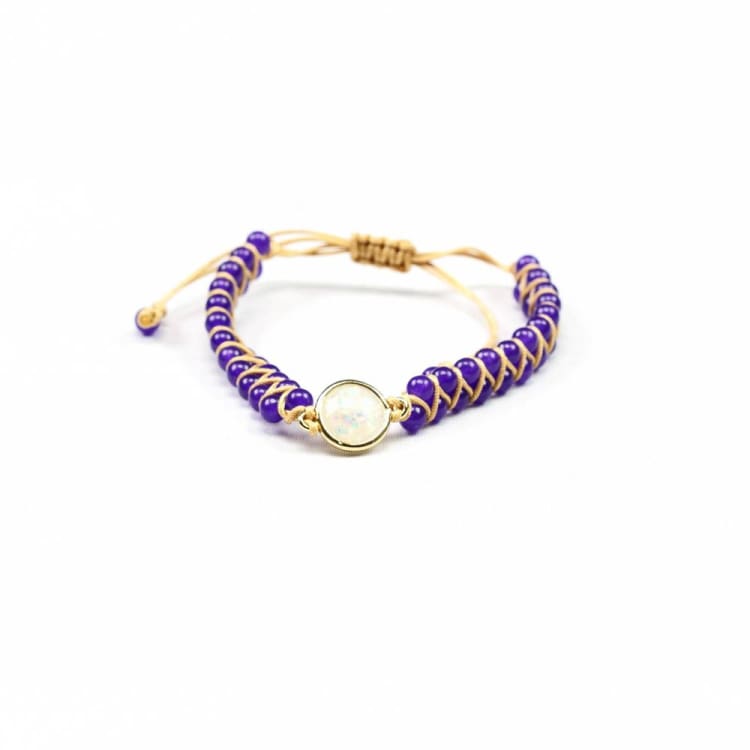 Bracelet tressé en Améthyste orné d’une fine opale - Bracelet