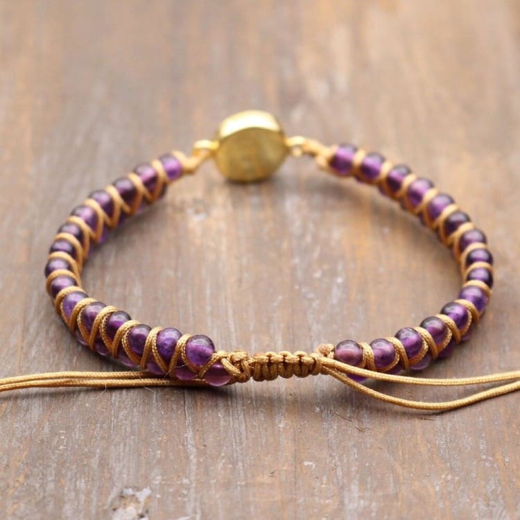 Bracelet tressé en Améthyste orné dune fine opale - Bracelet