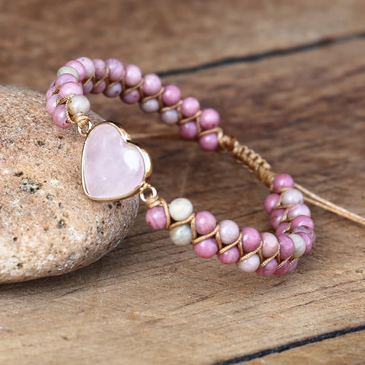 Bracelet tressé en Rhodonite et Quartz Rose Image