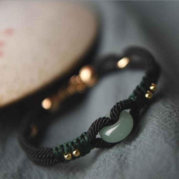 Bracelet Tressé Orné Dun Anneau De Jade - Bracelet