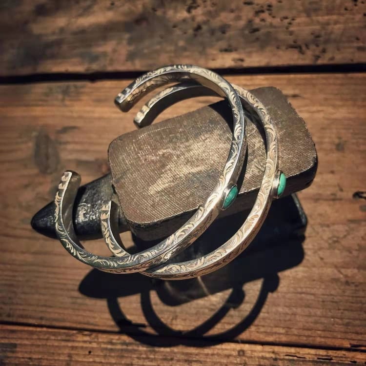 Bracelet Turquoise sculpté en argent sterling 925 - bracelet
