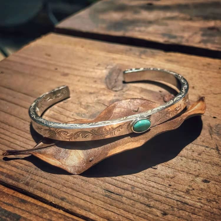 Bracelet Turquoise sculpté en argent sterling 925 - bracelet