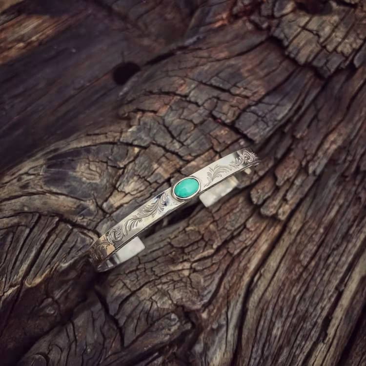 Bracelet Turquoise sculpté en argent sterling 925 - bracelet