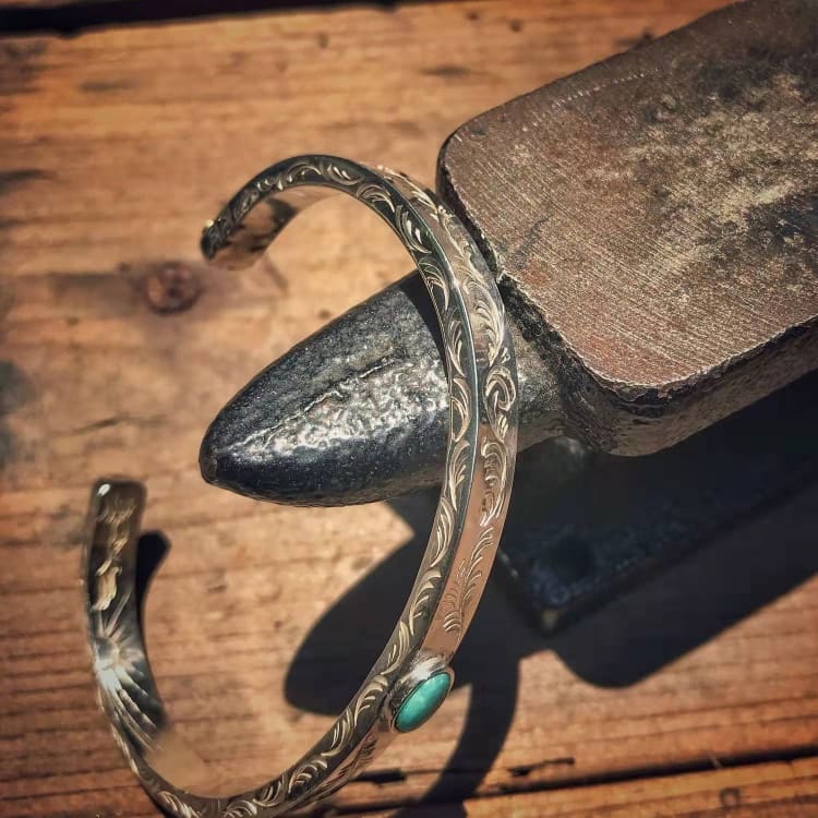 Bracelet Turquoise sculpté en argent sterling 925 - bracelet