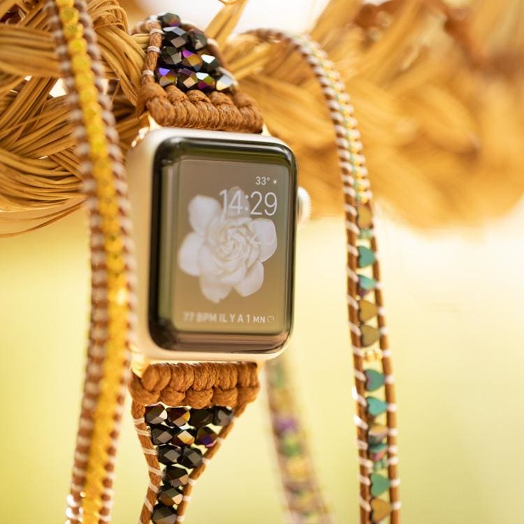 Bracelet Wrap Apple Watch Hématite et cœur
