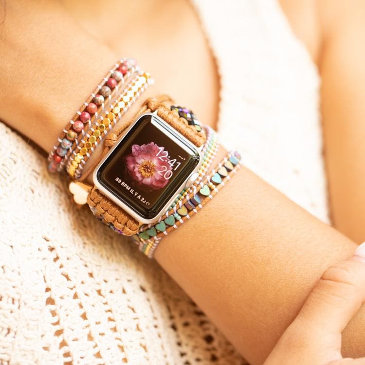 Bracelet Wrap Apple Watch Hématite et cœur