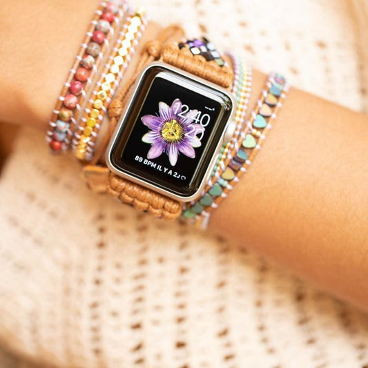 Bracelet Wrap Apple Watch Hématite et cœur