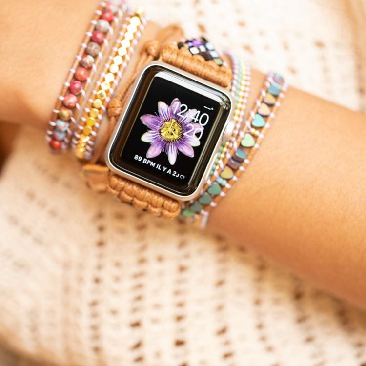 Bracelet Wrap Apple Watch Hématite et cœur