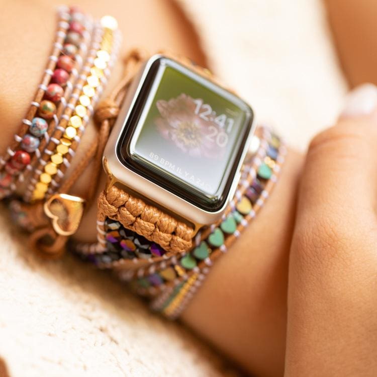Bracelet Wrap Apple Watch Hématite et cœur