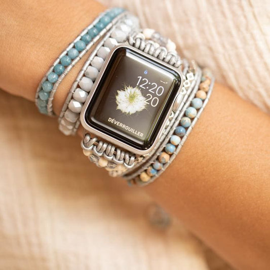 Bracelet Wrap Apple Watch Howlite et aigue marine