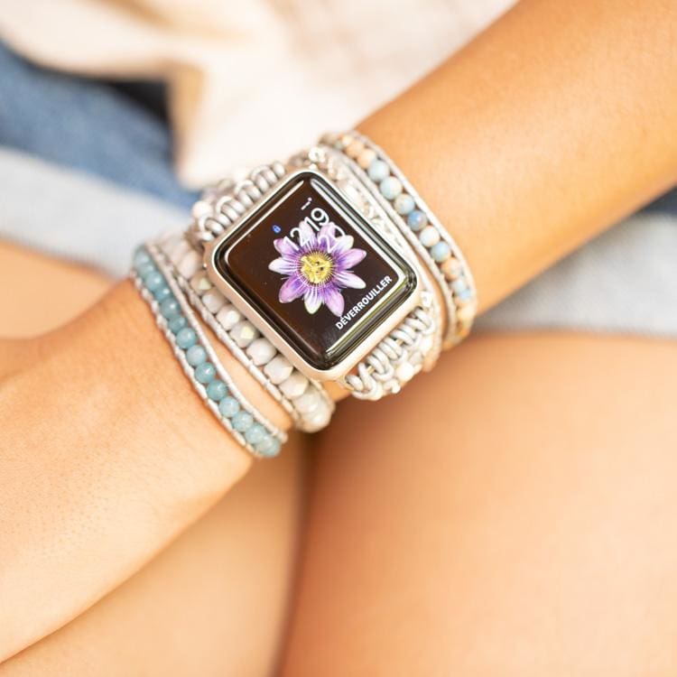 Bracelet Wrap Apple Watch Howlite et aigue marine