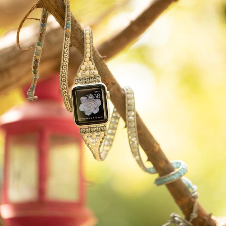 Bracelet Wrap Apple Watch Howlite et aigue marine Image