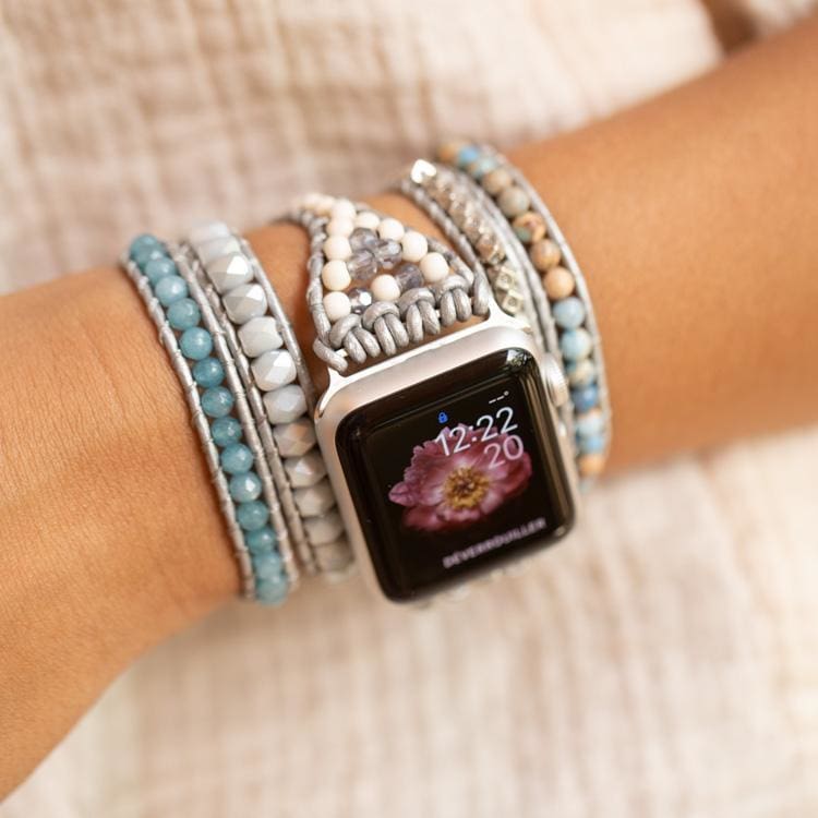 Bracelet Wrap Apple Watch Howlite et aigue marine