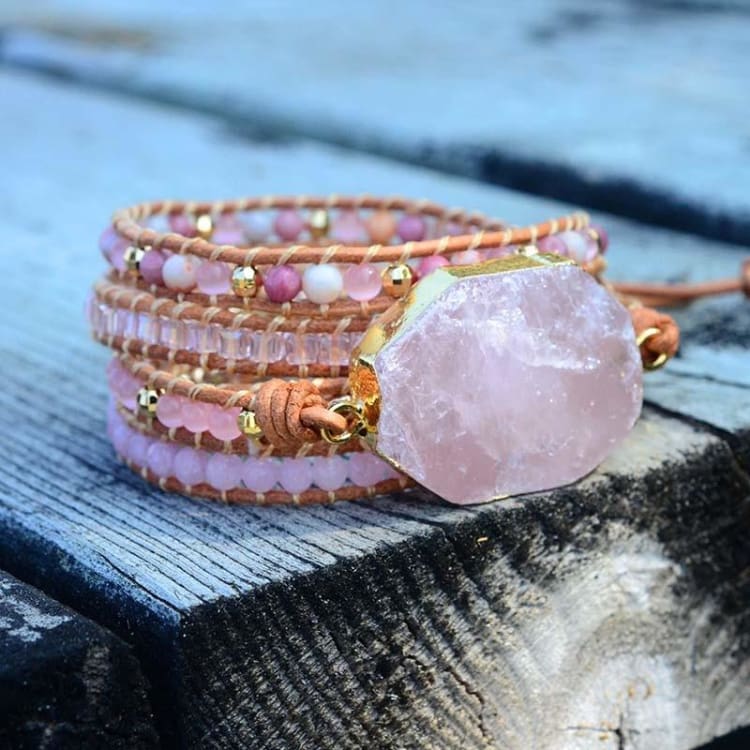 Bracelet Wrap Cristal de Quartz Rose - Bracelet