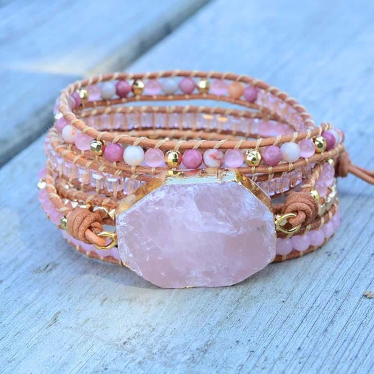 Bracelet Wrap Cristal de Quartz Rose - Bracelet