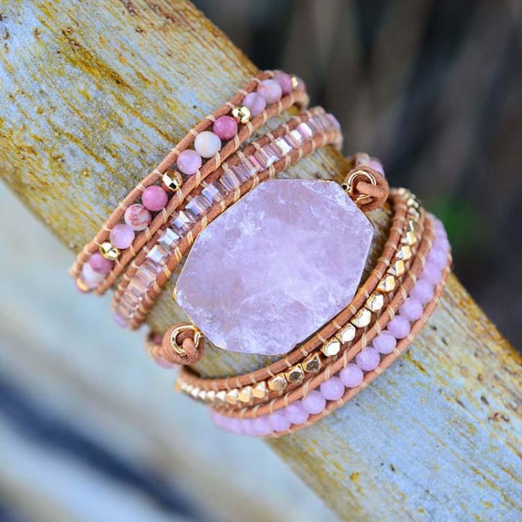 Bracelet Wrap Cristal de Quartz Rose - Bracelet