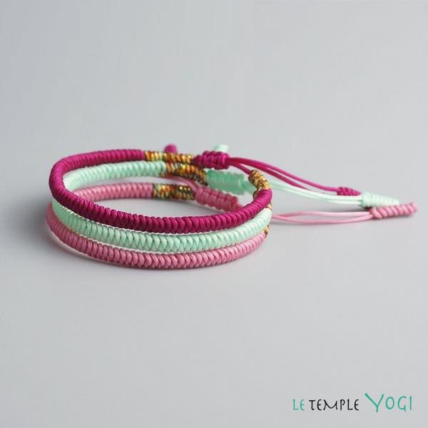 Bracelets De Chance Tressés Main De Soutien Au Tibet - Trio Rosée - Bracelet