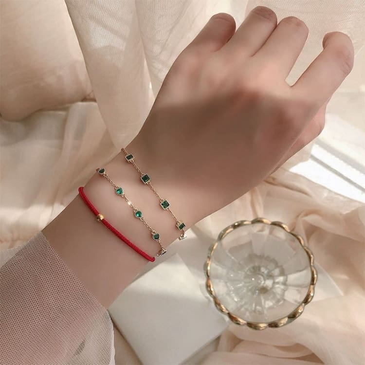 Bracelets fins en argent sterling 925 et Zircon vert