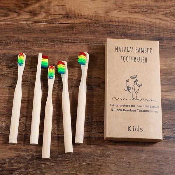 Brosses à dents en Bambou éco responsables - 5 Brosses enfant arc en ciel
