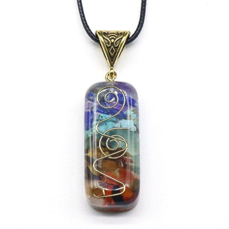 Collier 7 Chakras avec pendentif en amulette naturelle - Grand - Collier