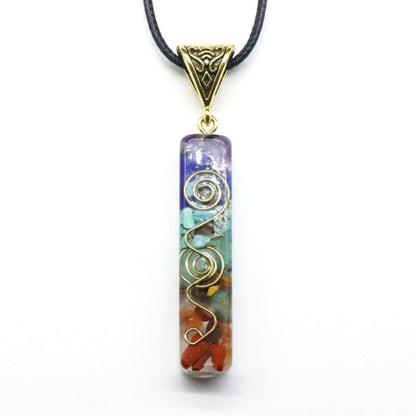 Collier 7 Chakras avec pendentif en amulette naturelle - Petit - Collier