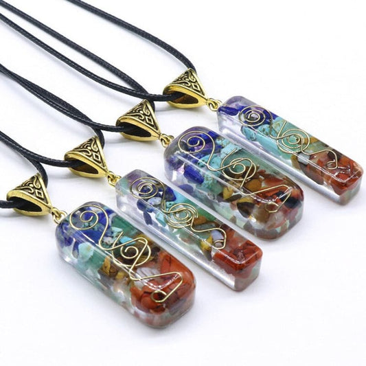 Collier 7 Chakras avec pendentif en amulette naturelle - Collier