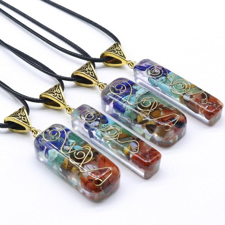 Collier 7 Chakras avec pendentif en amulette naturelle - Collier