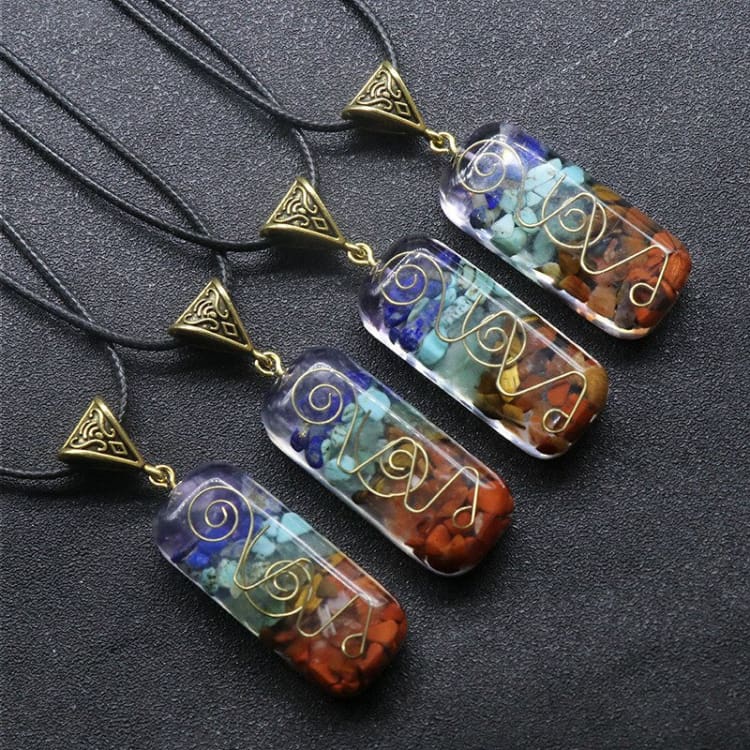 Collier 7 Chakras avec pendentif en amulette naturelle - Collier
