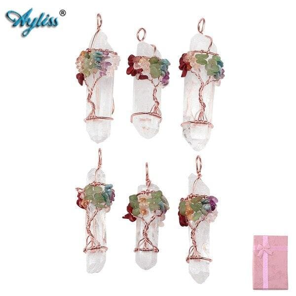 Collier 7 Chakras de lArbre de Vie en Cristal de Roche - Collier