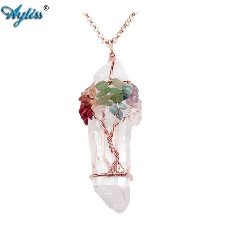 Collier 7 Chakras de lArbre de Vie en Cristal de Roche - Collier
