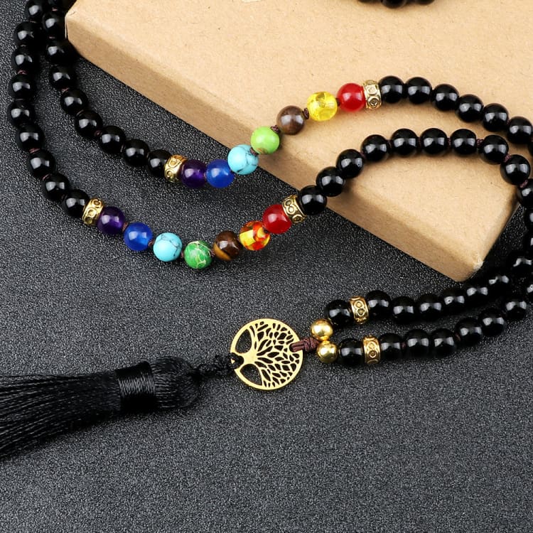 Collier 7 chakra pompon de Yoga - Collier