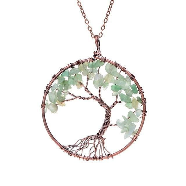 Collier Arbre De Vie 7 Chakras Pierres Naturelles Brutes (11 Pierres) - Aventurine - Collier