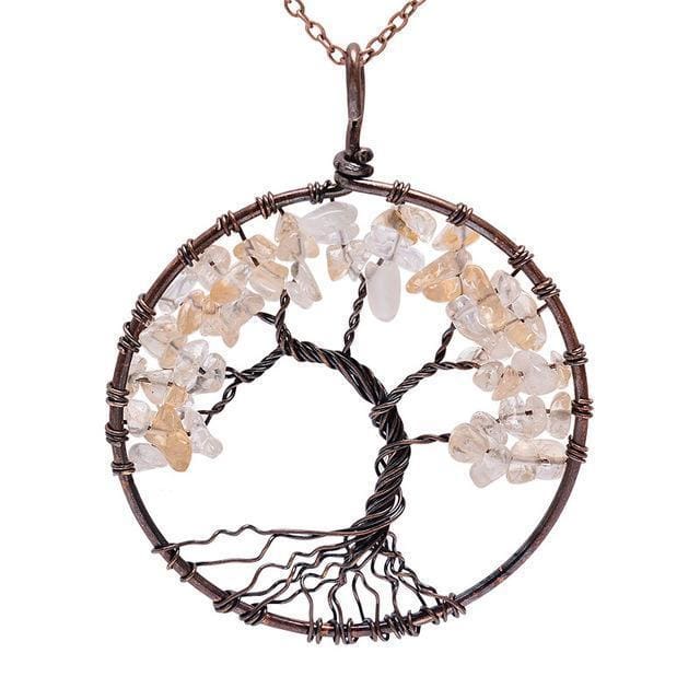 Collier Arbre De Vie 7 Chakras Pierres Naturelles Brutes (11 Pierres) - Collier