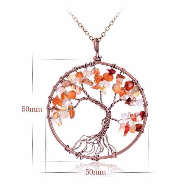 Collier Arbre De Vie 7 Chakras Pierres Naturelles Brutes (11 Pierres) - Agate Rouge - Collier