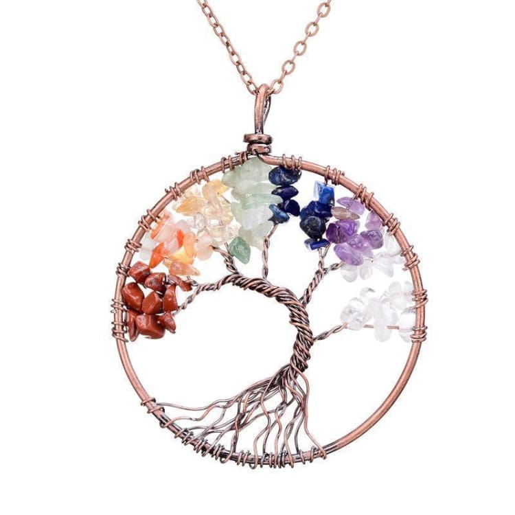 Collier Arbre De Vie 7 Chakras Pierres Naturelles Brutes (11 Pierres) - Collier