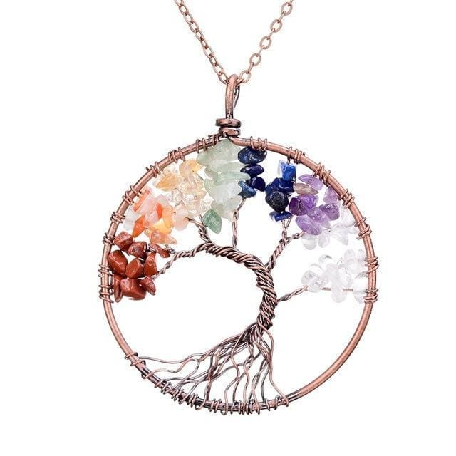 Collier Arbre De Vie 7 Chakras Pierres Naturelles Brutes (11 Pierres) - 7 Chakras - Collier