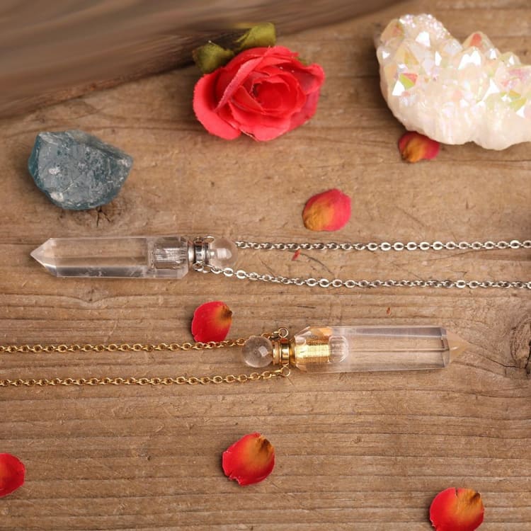 Collier avec diffuseur de parfum en Cristal de Roche - collier