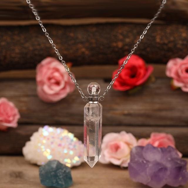 Collier avec diffuseur de parfum en Cristal de Roche - Argentée - collier