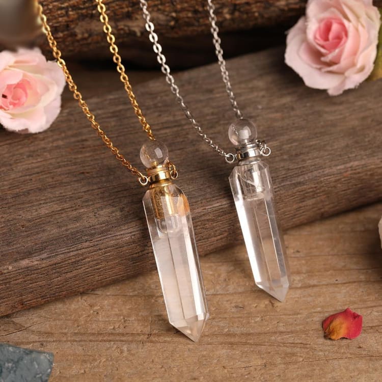 Collier avec diffuseur de parfum en Cristal de Roche - collier