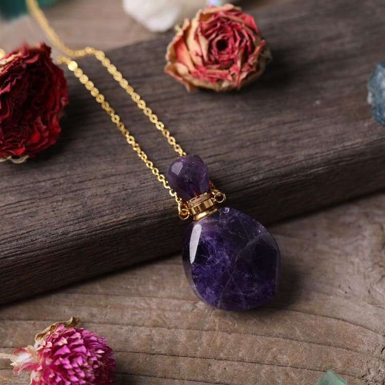 Collier Pendentif Diffuseur De Parfum En Pierre Semi-précieuse – Quartz Rose Naturel, Laiton – Pour Huiles Essentielles, Aromathérapie Portable – Rose - 9