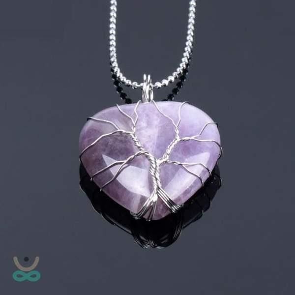 Collier Cur de lArbre de Vie en Pierre Naturelle (8 pierres) - Amethyst Chain / Pendentif - Collier