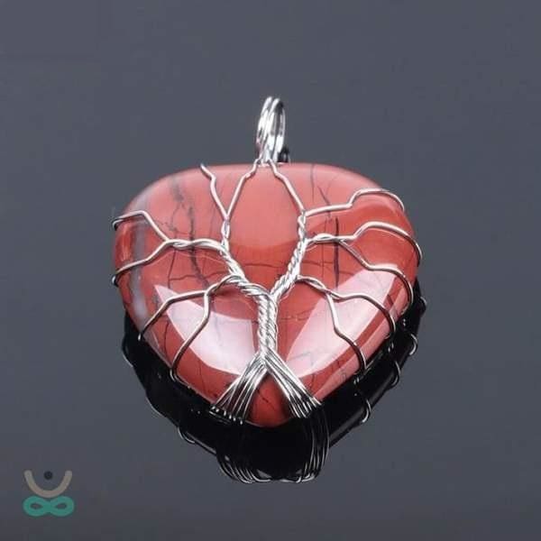 Collier Cur de lArbre de Vie en Pierre Naturelle (8 pierres) - Jaspe Rouge / Pendentif - Collier