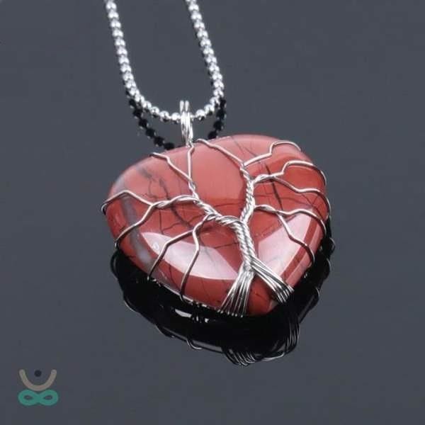 Collier Cur de lArbre de Vie en Pierre Naturelle (8 pierres) - Red Jasper Chain / Pendentif - Collier
