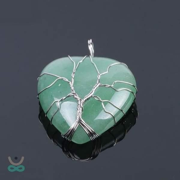 Collier Cur de lArbre de Vie en Pierre Naturelle (8 pierres) - Green Aventurine / Pendentif - Collier