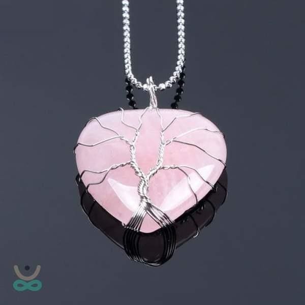 Collier Cur de lArbre de Vie en Pierre Naturelle (8 pierres) - Rose Quartz Chain / Pendentif - Collier