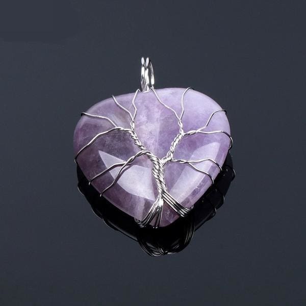 Collier Cur de lArbre de Vie en Pierre Naturelle (8 pierres) - Améthyste / Pendentif - Collier