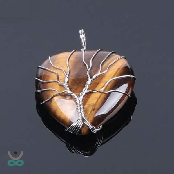 Collier Cur de lArbre de Vie en Pierre Naturelle (8 pierres) - Tiger Eye / Pendentif - Collier
