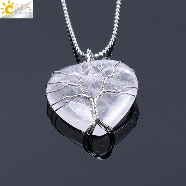Collier Cur de lArbre de Vie en Pierre Naturelle (8 pierres) - White Crystal Chain - Collier